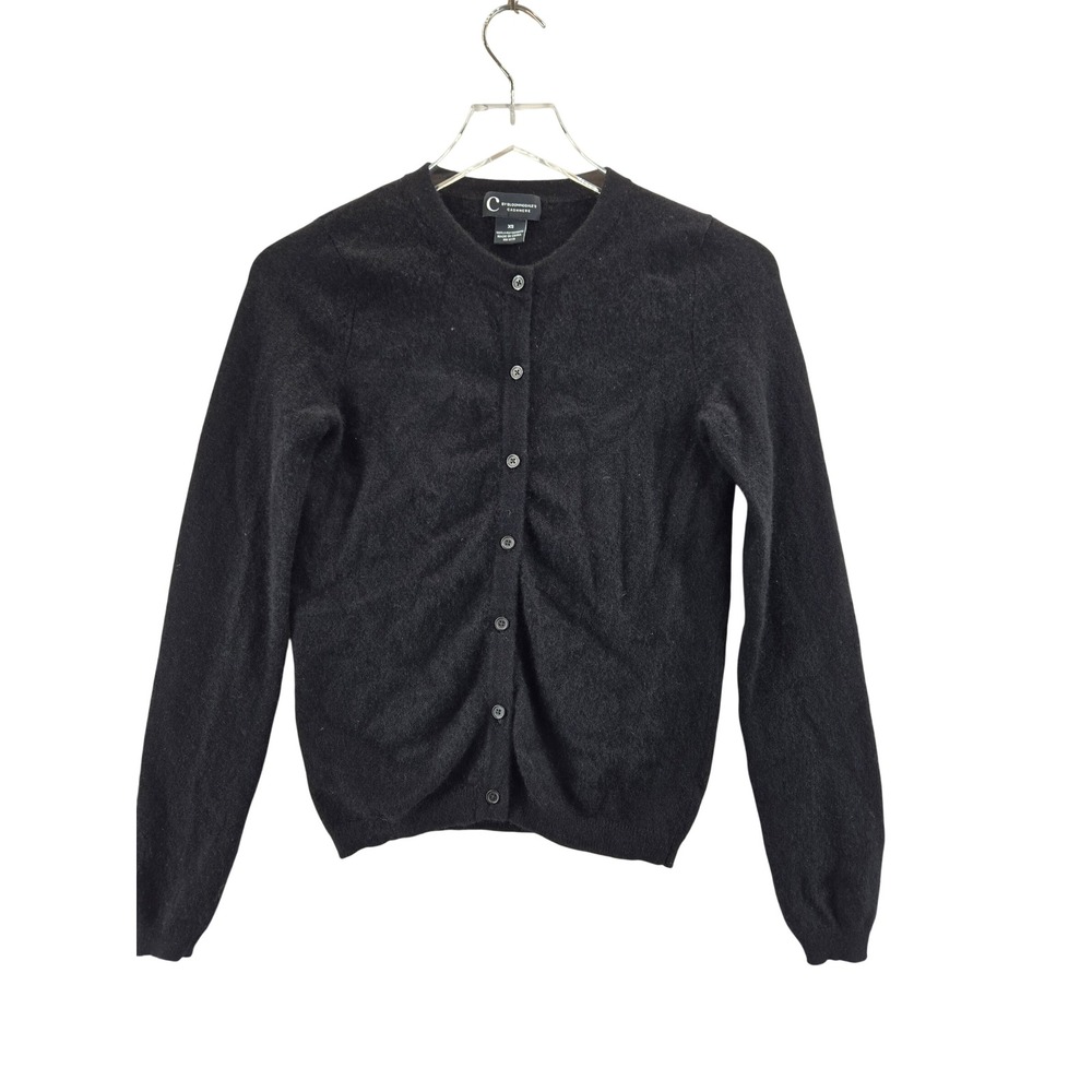 C by Bloomingdales Black 100% 2-Ply Cashmere Crew Neck Button Cardigan XS